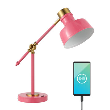 Allegra 18.5" Classic Farmhouse Adjustable Cantilever LED Task Lamp with USB Charging Port - JONATHAN Y